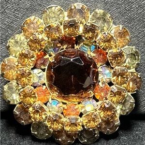 Gold-Tone Amber Crystal Flower Brooch -Juliana brooch